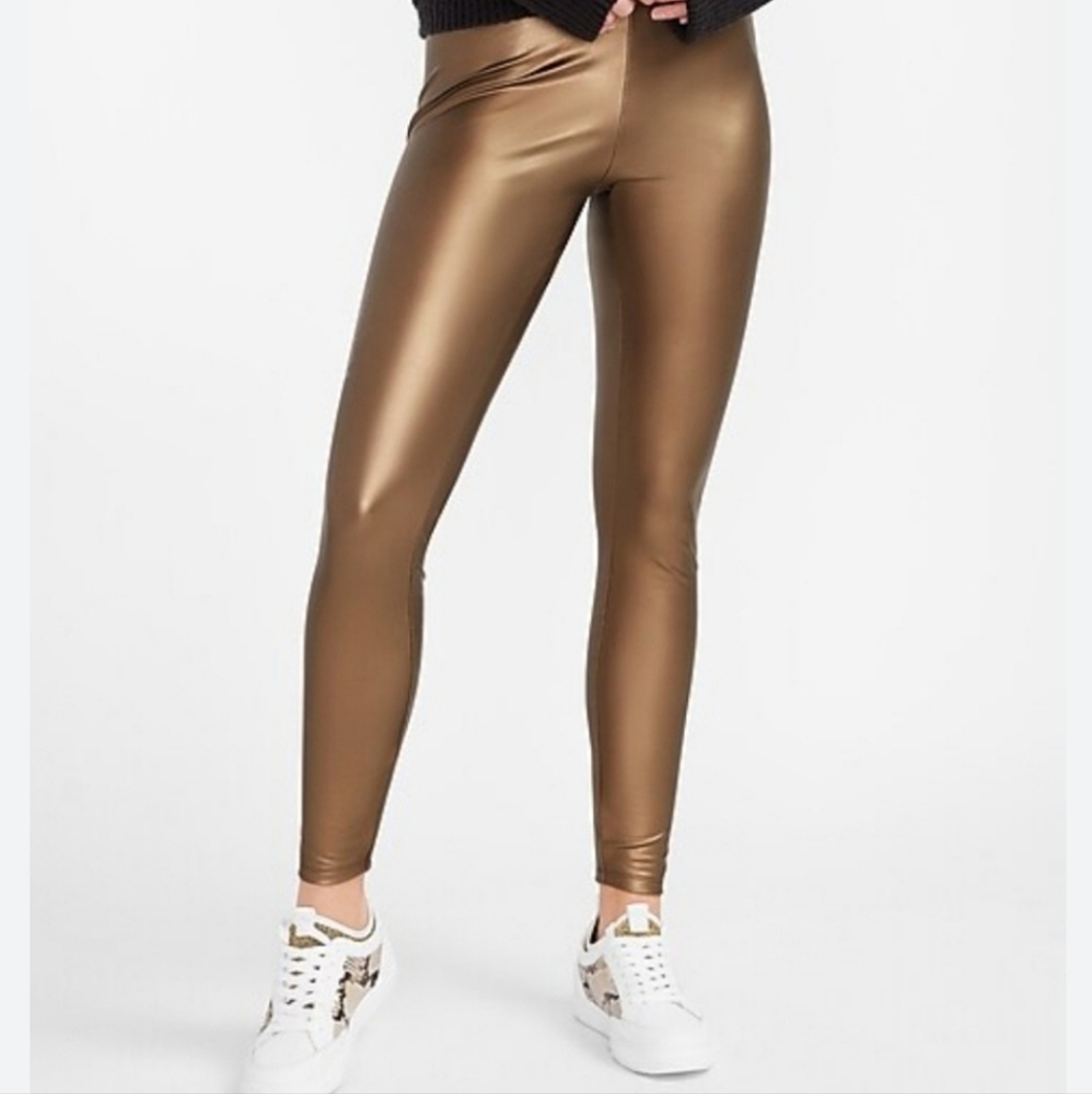 Express Gold Faux Leather Leggings Size Large